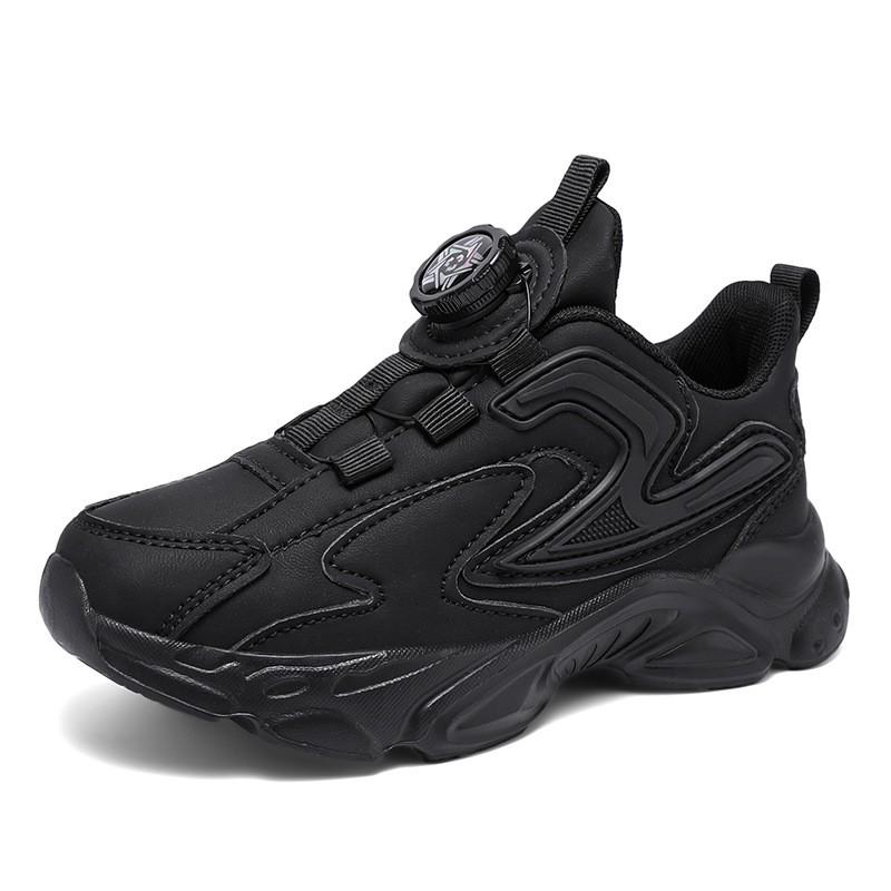 Kids White Black Leatherette Sneakers Boys Girls Winter Casual Shoes With Rotary Buckle