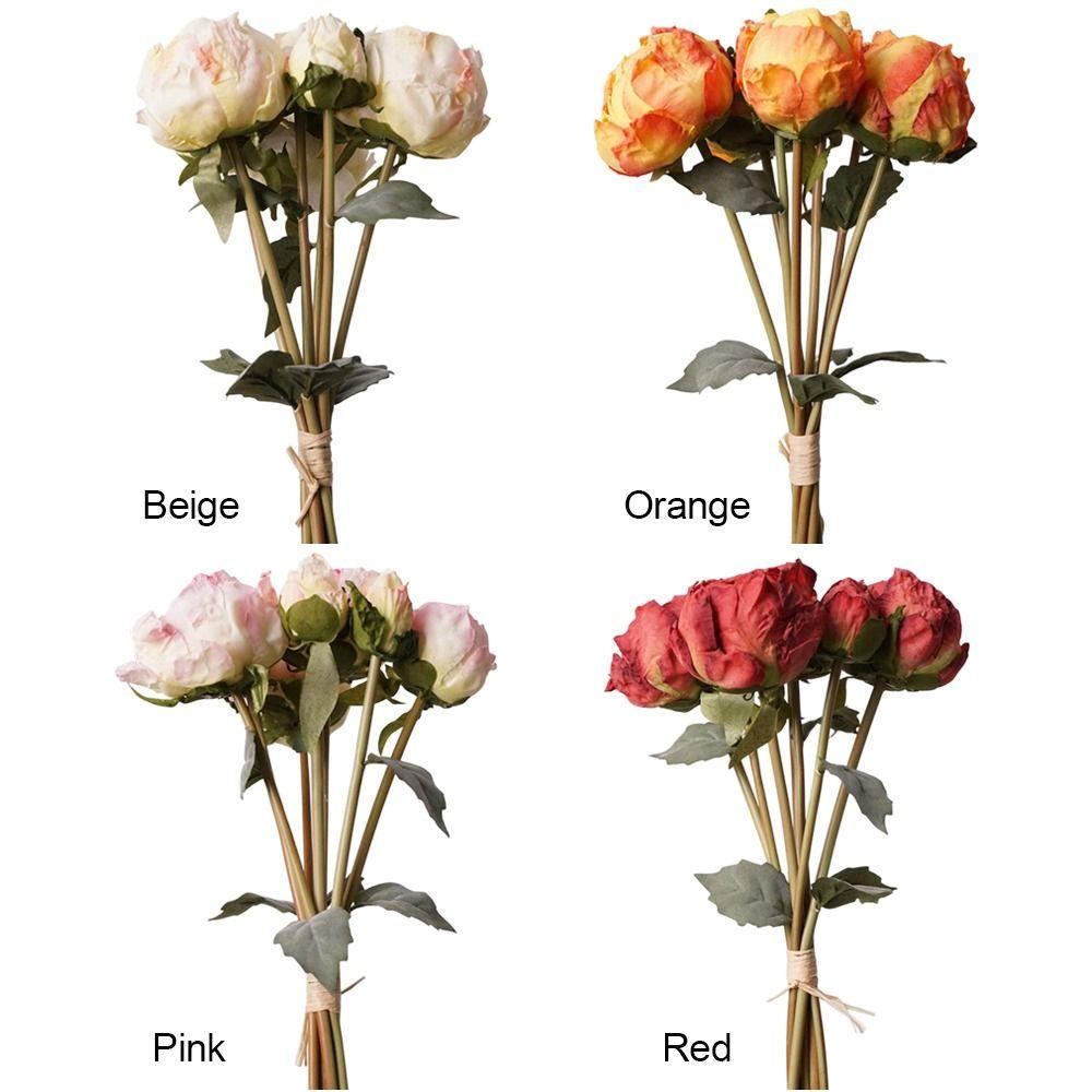 4 Flower 3 Buds Peony Artificial Flower Silk Petals Decorative Flower Photo Props