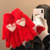 Корейский инс~ Ветер красная любовь плюшевые вязаные перчатки женские бархатные холодостойкие для верховой езды осень и зима с открытыми пальцами можно касаться экрана