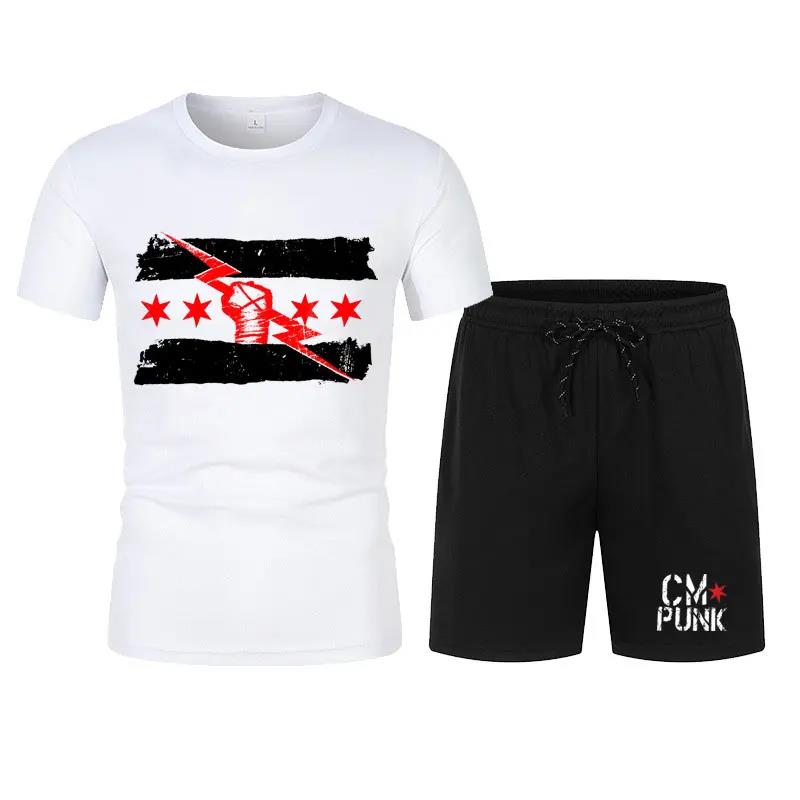 Мужская черная футболка Return of CM Punk, шорты, комплект, летние мужские костюмы с коротким рукавом, новые модные комплекты одежды 2024 года