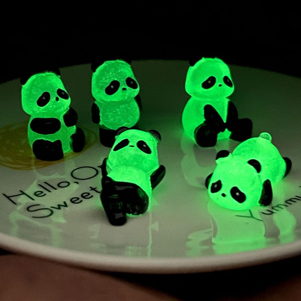 5pcs Luminous Mini Panda Decoration Cartoon Resin Dragon Figurines Car Ornaments Glowing Microlandscape Garden Decoration