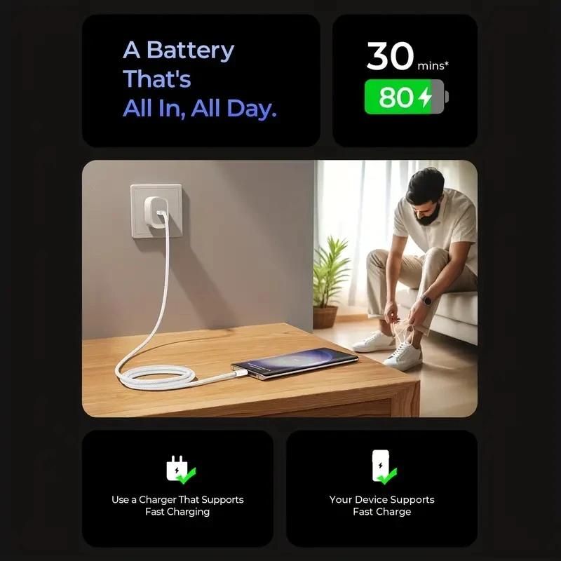 PD 60W USB C кабель для быстрой зарядки для iPhone 15 Pro Max Samsung S24 Ultra Weaving зарядный кабель для передачи данных Аксессуары