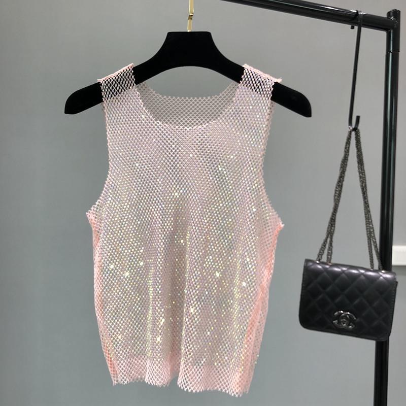 Goddess Diamond Rhinestone Mesh Sleeveless Bling Vest