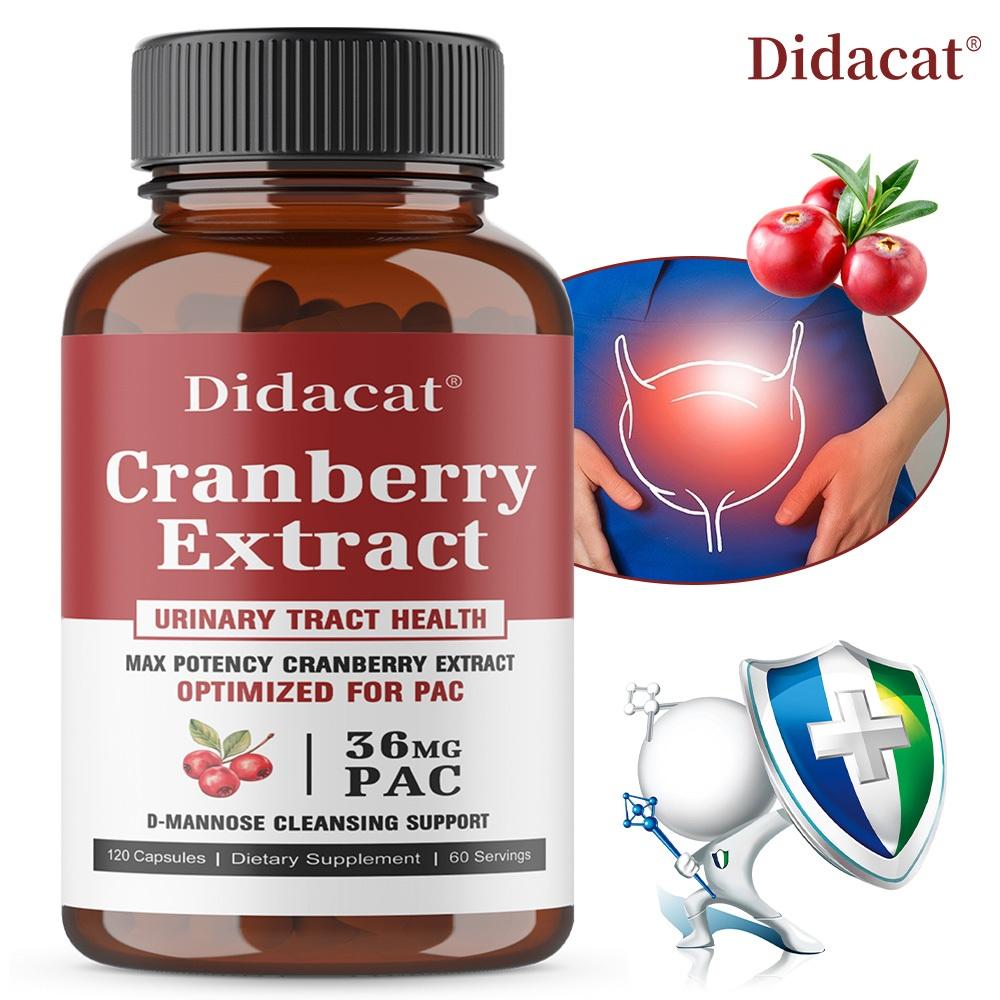 Didacat Cranberry Extract Capsules, D-Mannose, 36mg PAC, Max Potency, 120 Caps