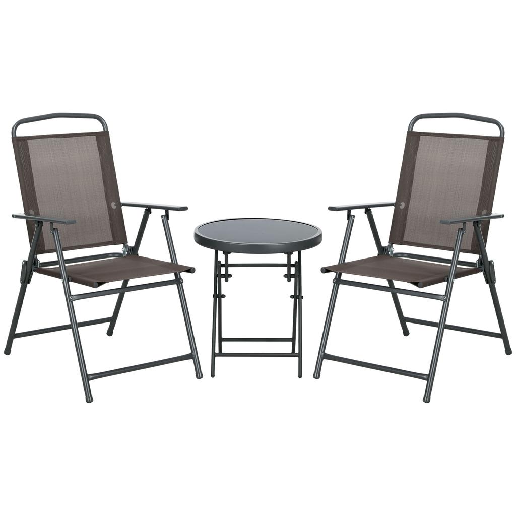 Three-Piece Garden Seat Set, with Glass-Top Table - Brown