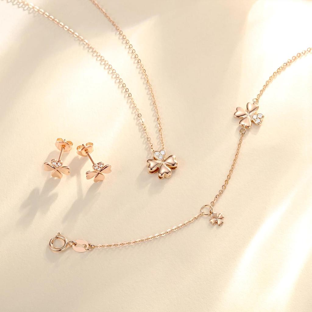 FANCIME Ожерелье из розового золота 18 карат с бриллиантами в форме клевера, идеально для женщин и подарочной упаковки, бриллианты, выращенные в лаборатории, дизайн с четырьмя лепестками, дни рождения, юбилеи,