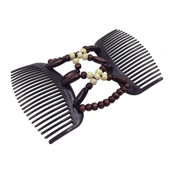 1/4Pcs Women Wooden Beaded Hair Combs Handmade Stretch Double Side Clips Salon Combs Bun Maker Hair Accessories