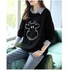 Rhinestone Long Sleeve Fake Two Piece Hoodie Women Spring Autumn Winter New Fashion Trend Versatile T Shirt Loose Top