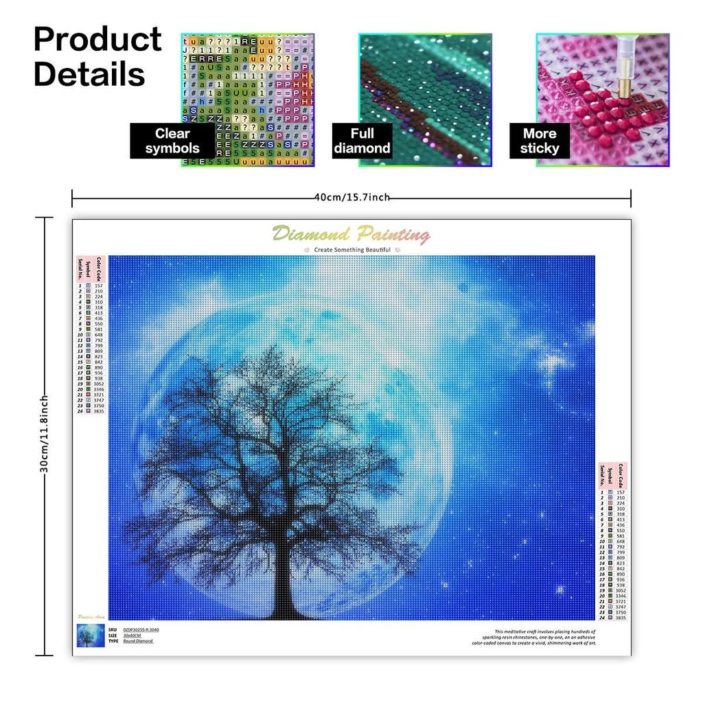 5D Full Round Diamond Painting Tree Planet Embroidery Landscape Kit Mosaic Home Decor 30x40cm