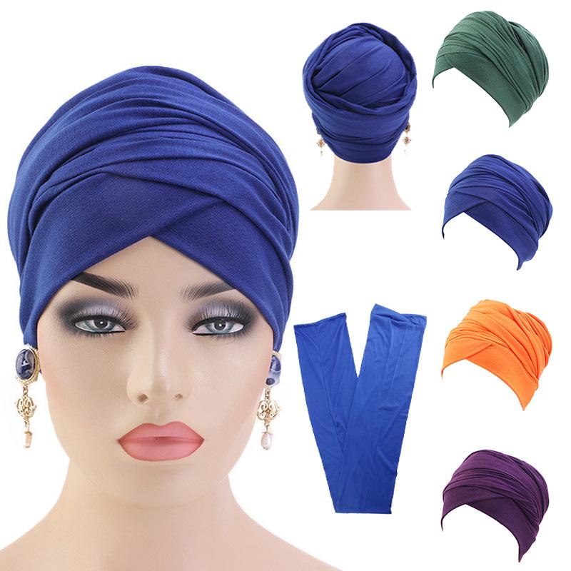 1Pc Hijab Indian Headwrap Head Wrap Extra Long Tube Cotton New Solid Color Magic Turban Women