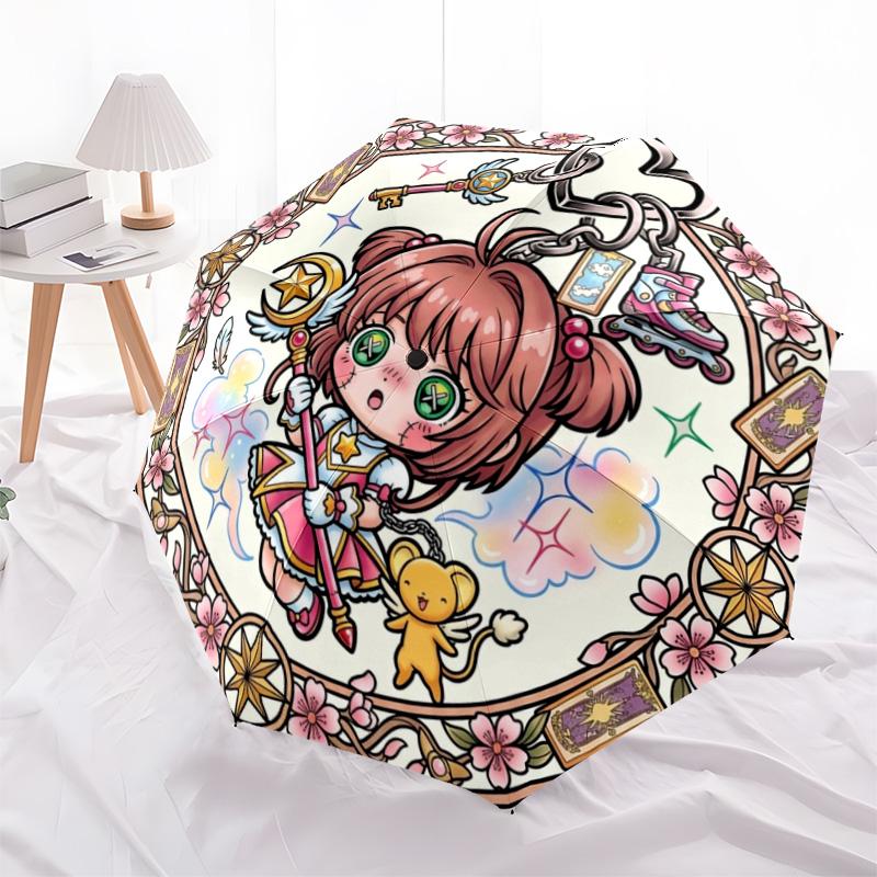 1 шт. Автоматический складной зонт с рисунком Cardcaptor Sakura, 8 спиц, портативный, складной, для путешествий, Рождественский, День рождения, Подарок