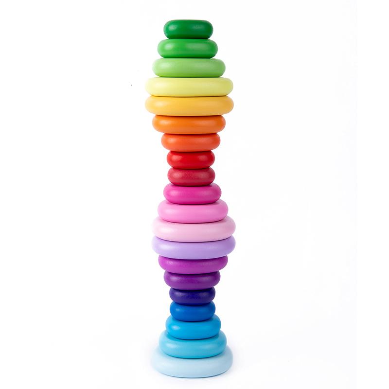 Wooden Montessori Rainbow Pebbles Stack Block Toys Nordic Style Gradient Stacking Stone Balancing Game DIY Educational Kids Toys