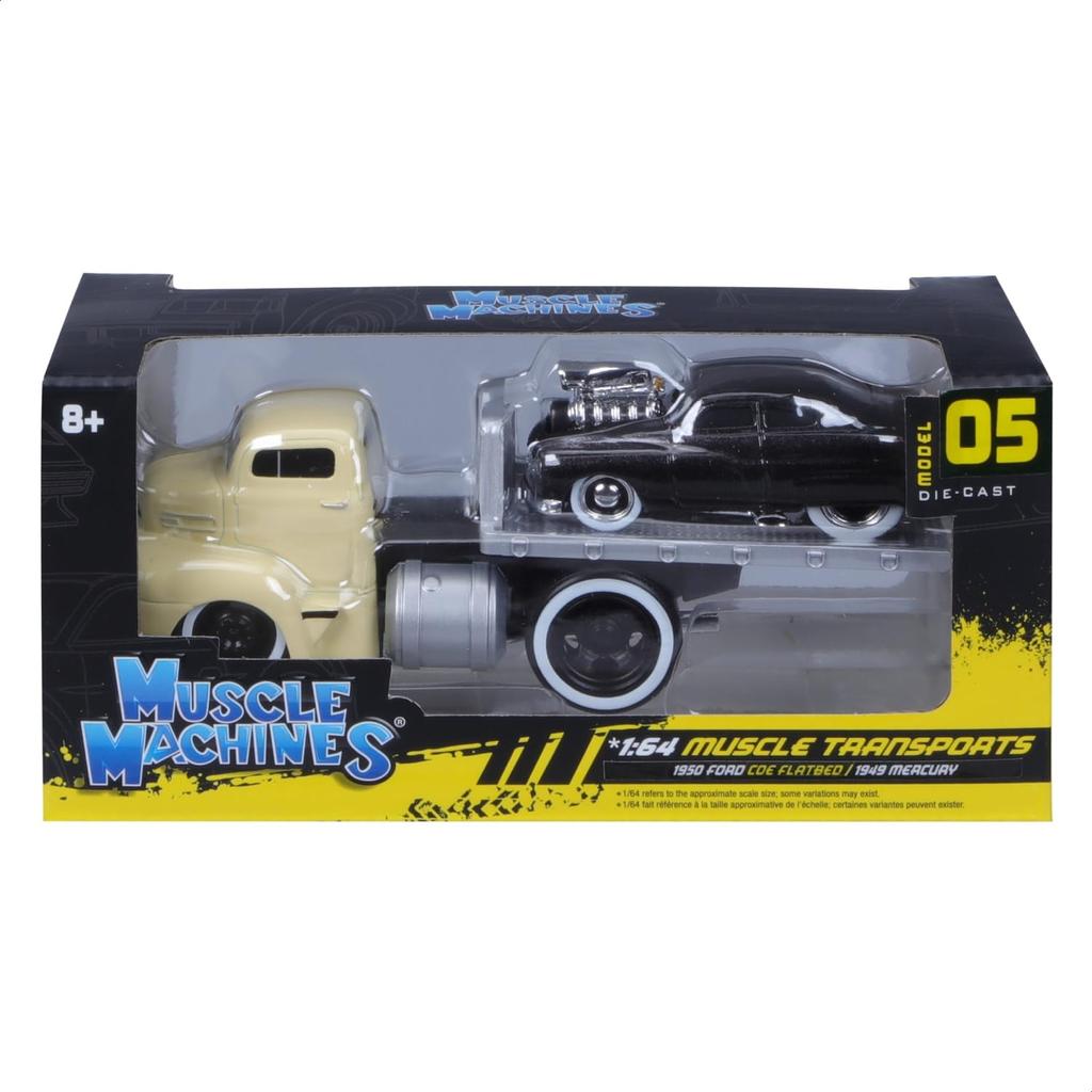 Maisto 1/64 Scale Muscle Machines Muscle Transporter Diecast Model Car (1950 Ford COE / 1949 Mercury - Yellow/Black 11538)