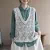 Women's Retro Knitted Sleeveless Cardigan: Hollow Out Vest for Spring, Summer, and Autumn - Loose Plus Size Fashion Top