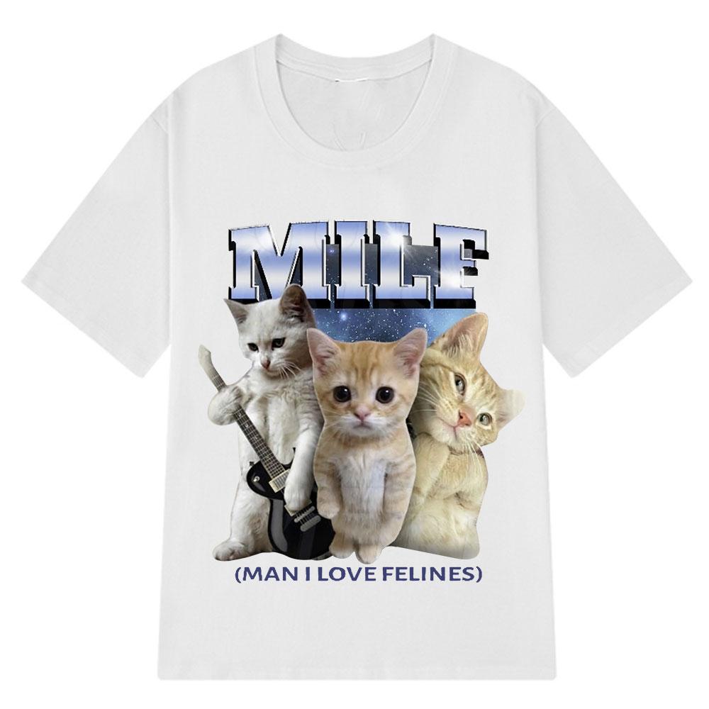 2026 Summer Cotton Tee Funny Cat Band Graphic Unisex WOMEN Plus Size Loose Casual Hip Hop Streetwear Breathable Top Y2k