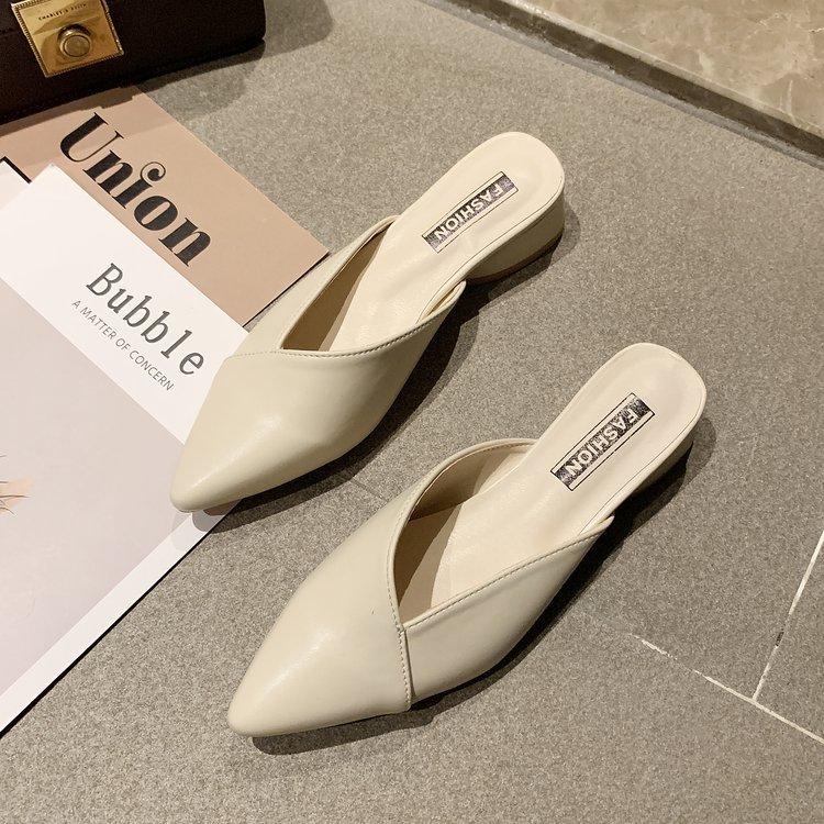 Одиночные туфли с острым носком, летние, новые, полутапочки с сумкой на голову, женская мода, удобная обувь для улицы, универсальные, на низком каблуке, классные тапочки для знаменитостей из Интернета