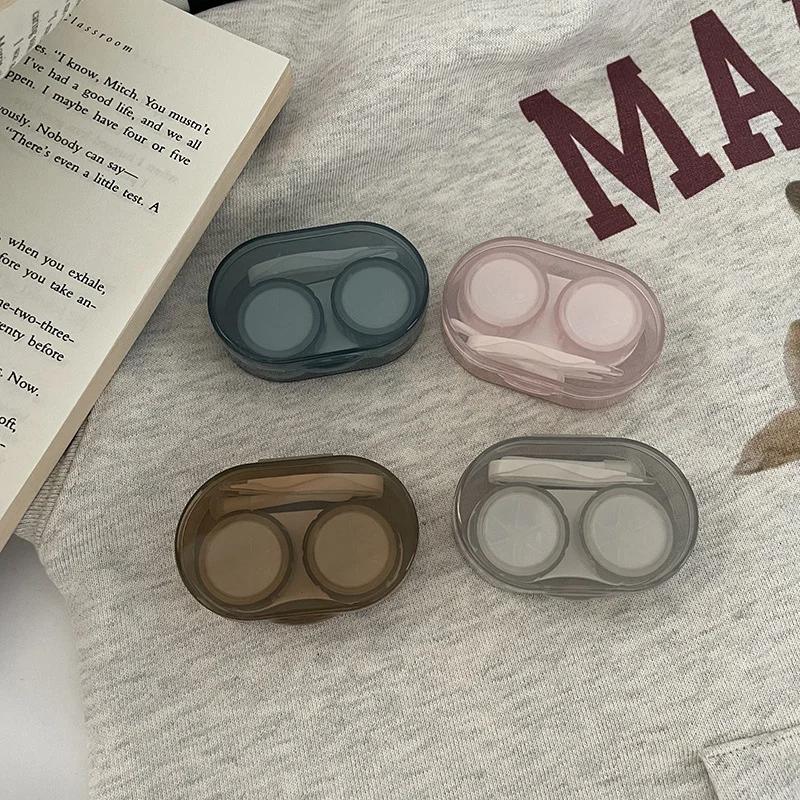 Women Transparent Contact Lense Case Cute Clear Solid Color Contacts Lens Container Case Girls Small Portable Contact Lenses Box