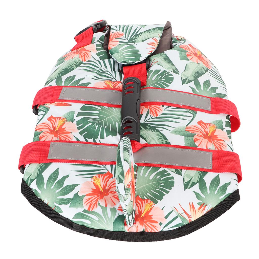 Dog Life Jacket Hawaiian Style Reflective Stripe Loop and Hook Design Superior Buoyancy Pet Life