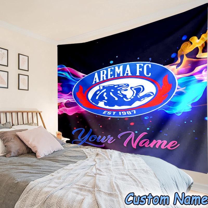 Custom Name Arema Blue Flame Crest Logo Printed Tapestry, for Bedroom,Livingroom, dormitory, Large Wall Decor, Fabric Decor Fan Birthday Gifts