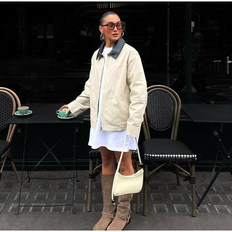 Contrast Casual Women's Jacket Full Sleeve Single Breasted Lapel Female Coats  Autumn Fashion Pockets Loose Lady Outwears