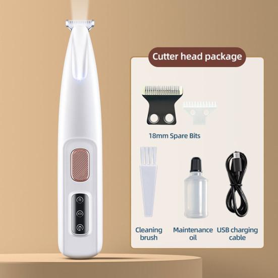 Dog Paw Trimmer with LED Light 3-in-1 Electric Dog Hair Grooming Clipper Low Noise Cordless Rechargeable Pet Shaver for Paws Ears Face Rump