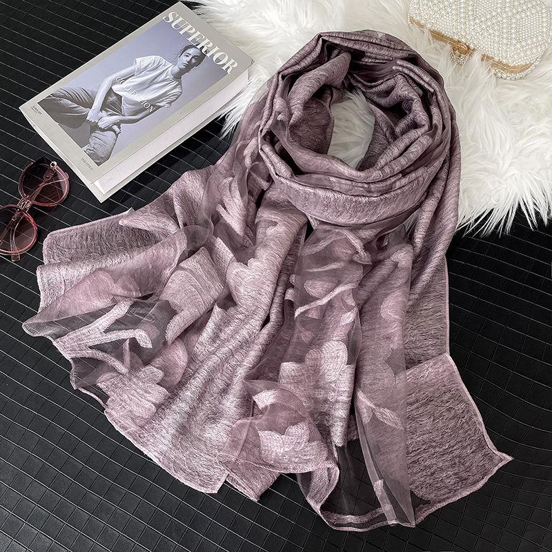 Cutting Flower Scarves for Women's Spring and Summer Hollow Scarves, Cotton and Linen Organza Scarves, Versatile Decorative Long Shawls