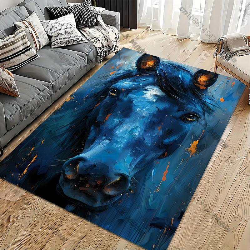 Majestic artistic blue horse carpet Yoga living room room decor children's crawling mat doormat area rug games mat