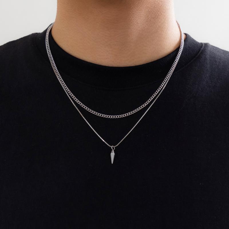 2 Pcs/Set Hip Hop Rivet Pendant Thin Snake Chain Necklace For Men Punk Silver/Gold Color Cuban Link Chain Party Jewelry