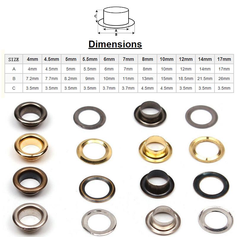 100 шт. ушко с шайбой, кожаная ремонтная втулка 4 мм, 5 мм, 6 мм, 8 мм, 10 мм, 12 мм, 14 мм и 17 мм