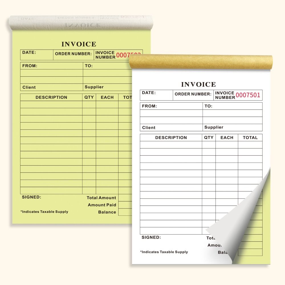 Signature Line Duplicate Invoice Book Tear-Off Commercial Invoice Pad Business
