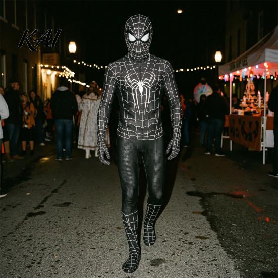 Halloween Party Outfit Spider Hero Full Bodysuit with Mask, Coverage Zentai Costume for Kids Adults, Stretchy Cosplay Fancy Dress Masquerade