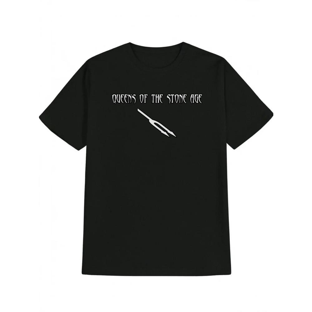 Мужская повседневная футболка с круглым вырезом Queens of the Stone Age Graphic Tee, черная с белым принтом, легкий полиэстер