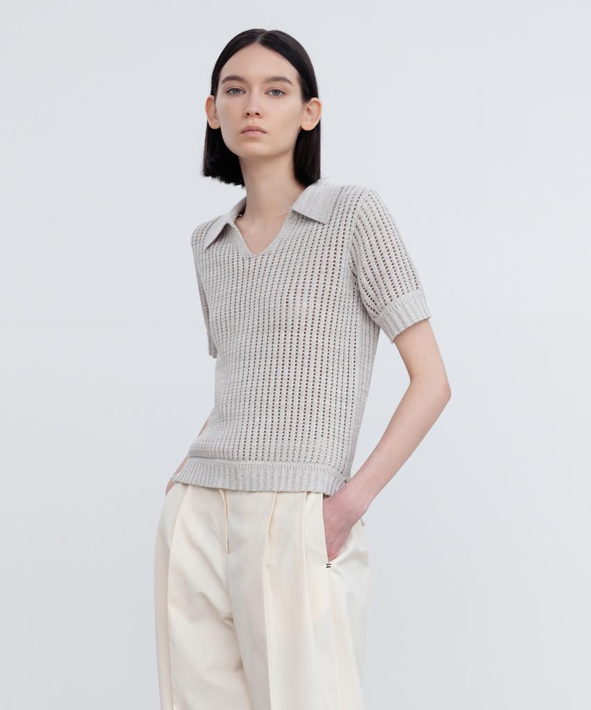 RE RHEE Knitted Short Sleeves Collared Top Mb