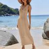 Women Beach Cover Up Sundress V Neck Crochet Hollow Out Maxi Dress Knitted Adjustable Straps Sun Protection Beachwear