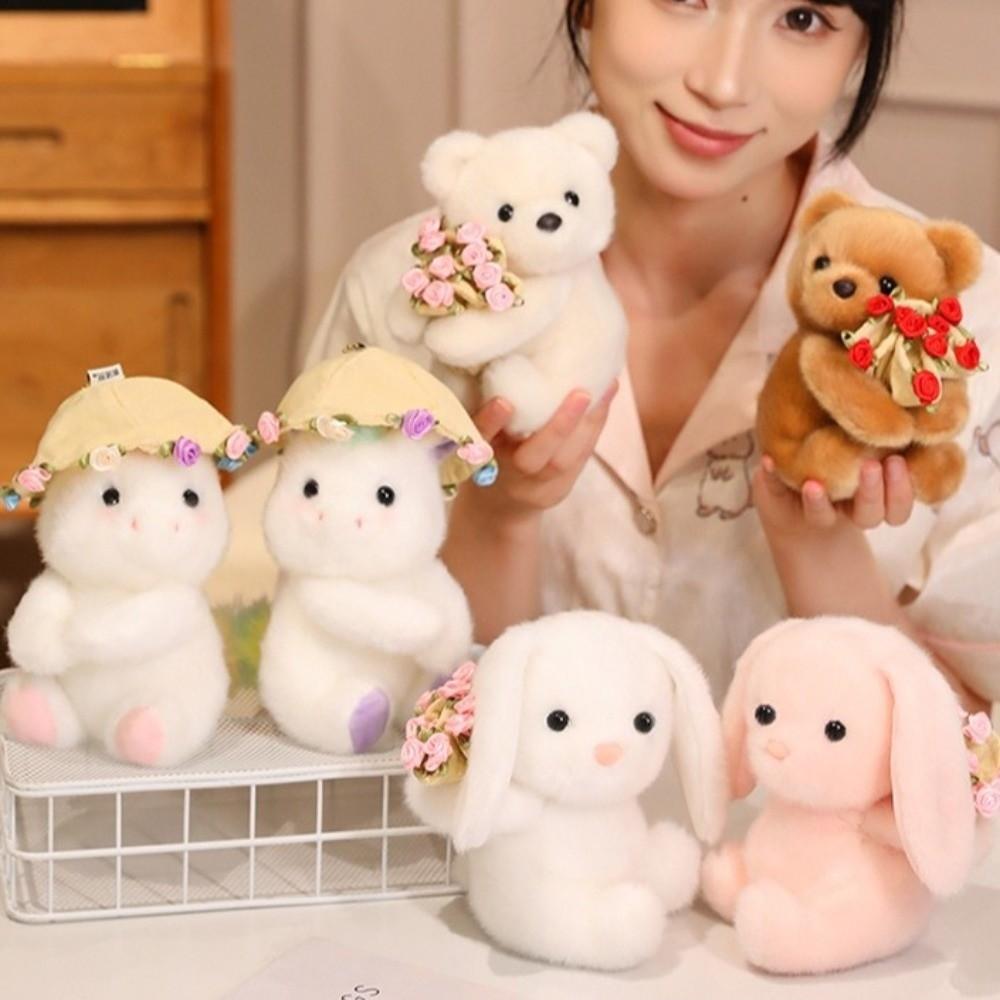 Romantic Bear Wear Rose Doll with Floral Blanket Holding Flowers Bear Doll  Home Decor