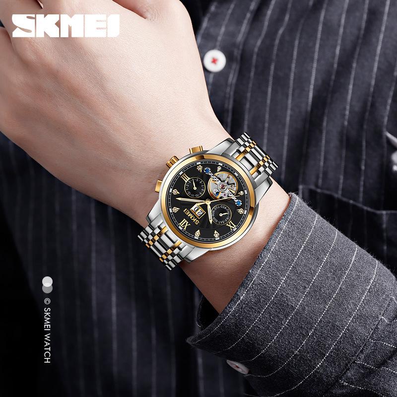 Moment Beauty Luminous Fashion Casual Мужские часы из нержавеющей стали с круглым ремешком и одинарной раскладывающейся пряжкой, полностью автоматические механические часы