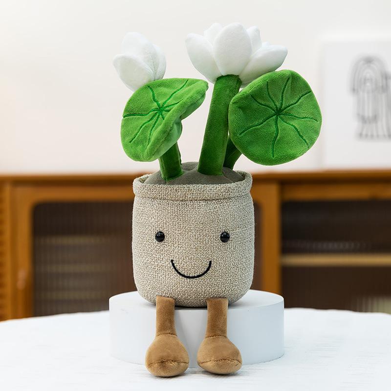 New ins lotus potted doll cute plush toy green plant flower throw pillow creative home flower ornament