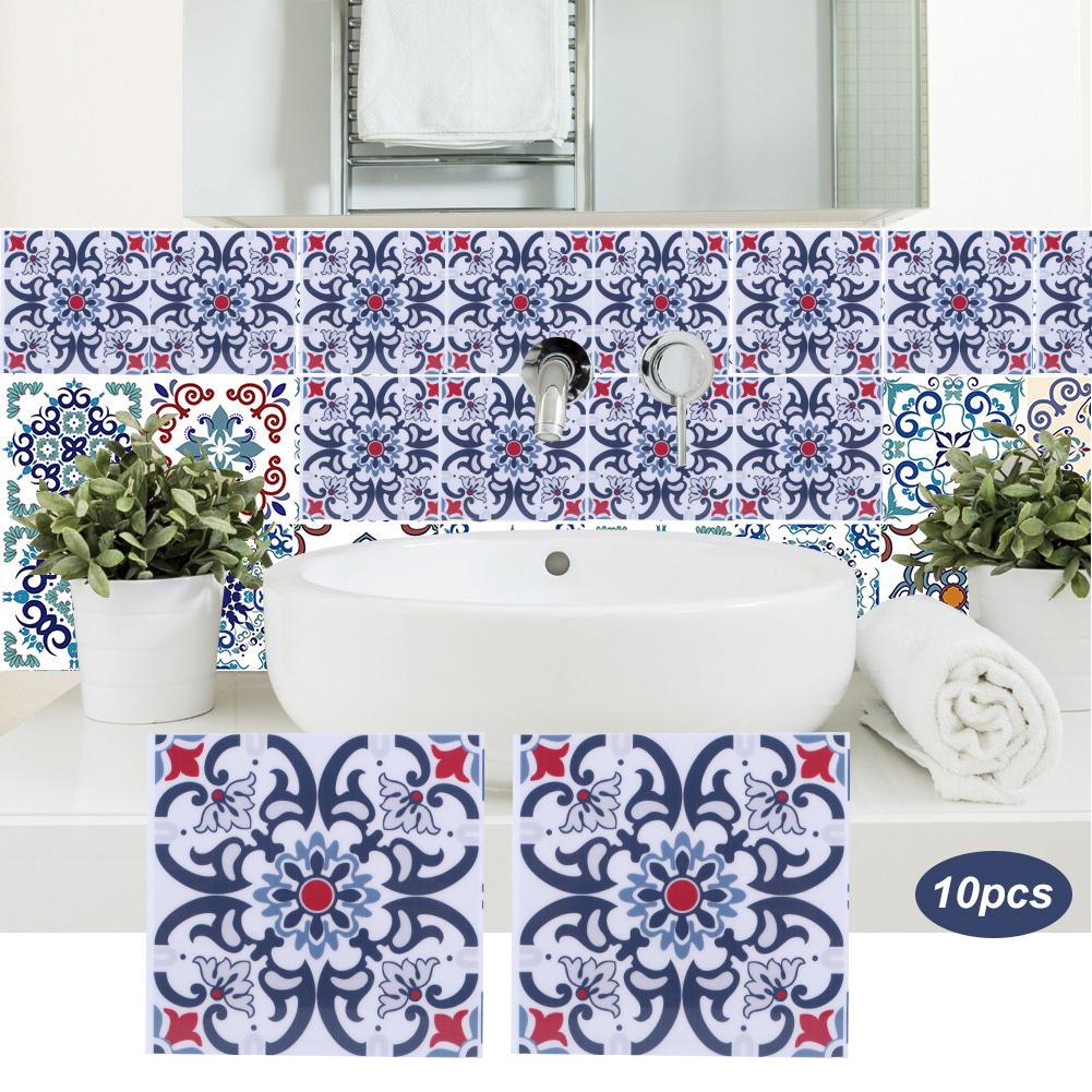 10Pcs Household Waterproof Kitchen Bathroom Decorative Ceramic Tile Stickers Decoration 10x10cm