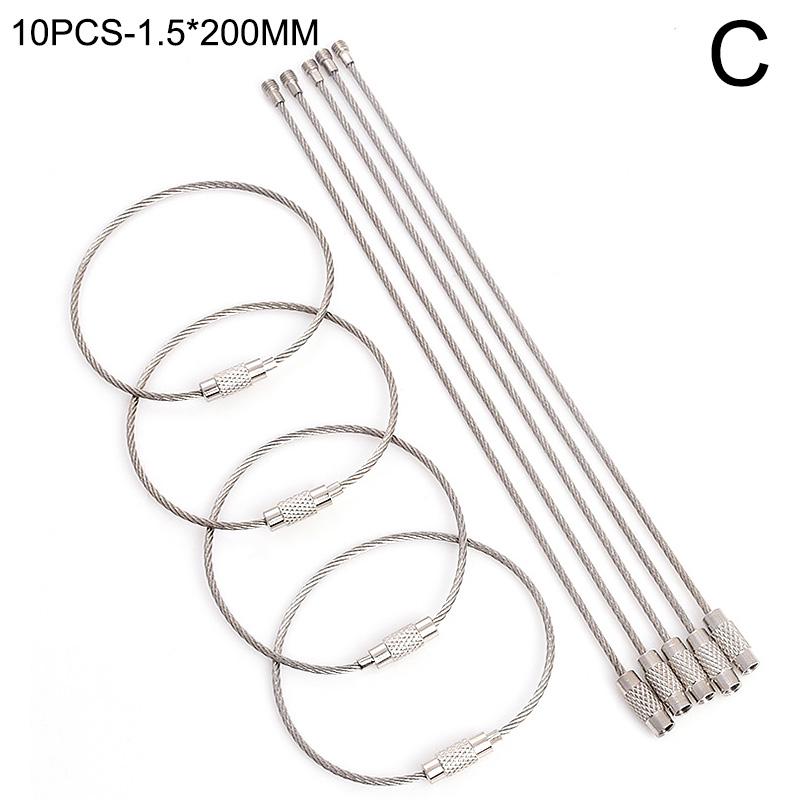 10Pcs Wire Rope Outdoor Hiking Wire Keychain Cable Key Ring Wire Lock Key Chain Stainless Steel
