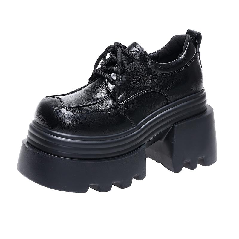 Мода 10 см каблуки Женская высокая платформа Кожаная обувь Новинка 2025 Осень Массивные кроссовки Женские Туфли-лоферы на шнуровке Обувь для ходьбы Женская