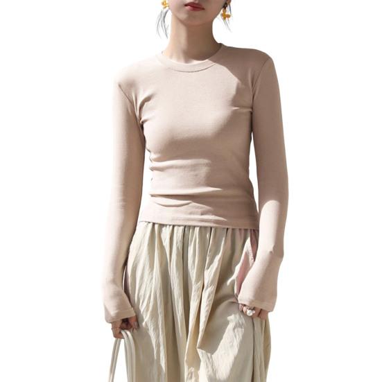 Женская футболка с круглым вырезом и длинным рукавом, облегающая футболка, однотонная, легкая, универсальная, топы, одежда для отдыха