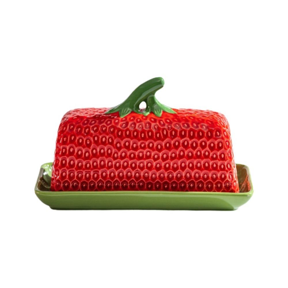 Strawberry Shape Butter Freshness Jar Ceramic Chopstick Tube Butter Box Butter Dish Restaurant