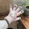 Girls Cartoon Kitty Gloves Cute Plush Cat Gloves Fuzzy Warm Gloves with Cat Head Rhinestones for Women Winter Daily Errands