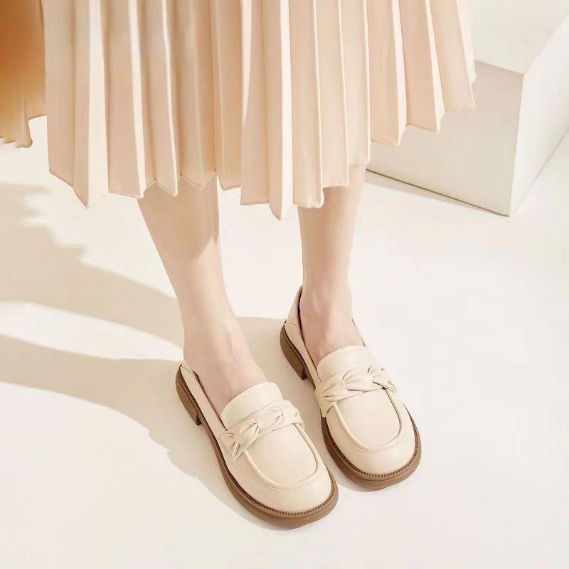 Retro Mary Jane Women's Leather Shoes Niche Versatile Models Thick Heel Round Head Flat Shoes Work Shopping Dating Banquet with Shoes