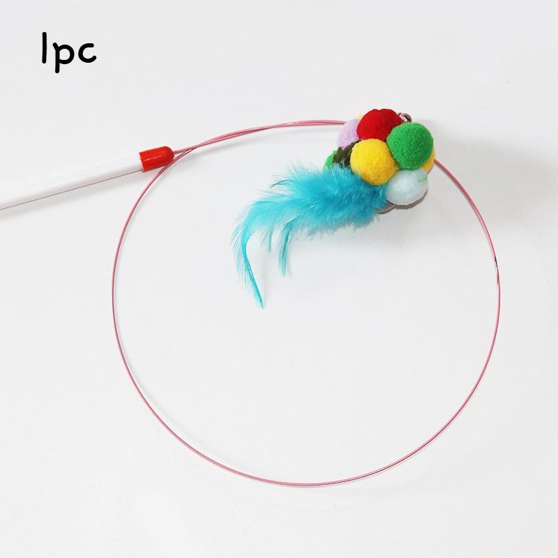 Interactive Cat Wand Toy with Feather-Style Tassel & Bell on Flexible Elastic Rod