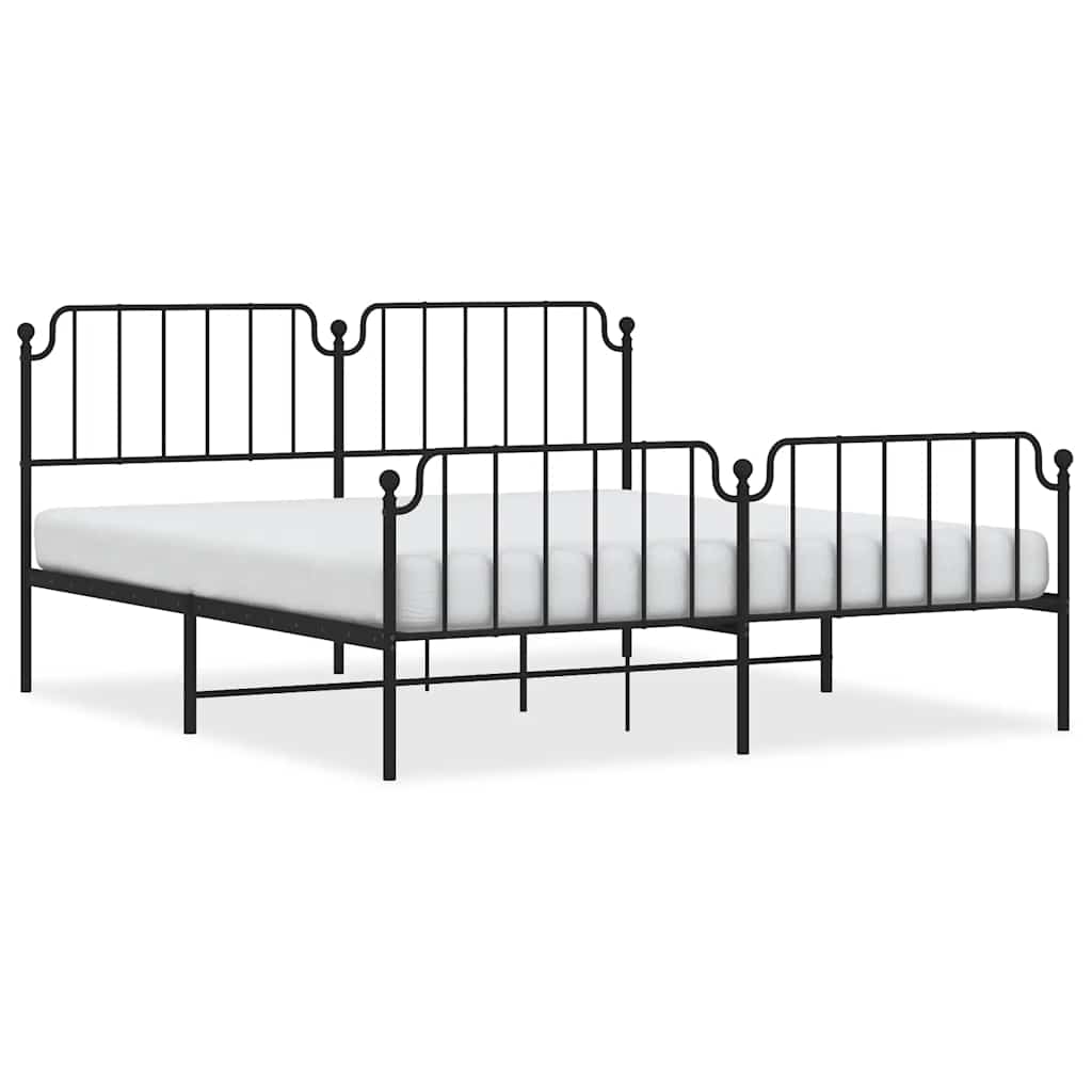 Metal Bed Frame with Headboard and Footboard Black 183 x 213 cm