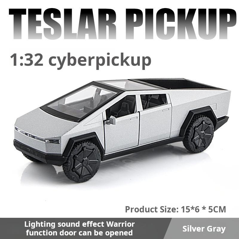 1:32 Tesla Pickup Truck Alloy Model Children's Car Toy Pull-Back Sound Light Two-Door Car Die Casting Toy Festival Gift