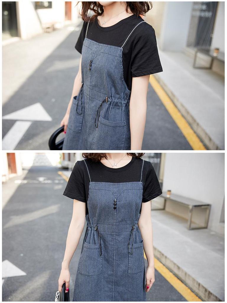 Western Chic Striped Denim Suspender Dress for Women - Summer 2025