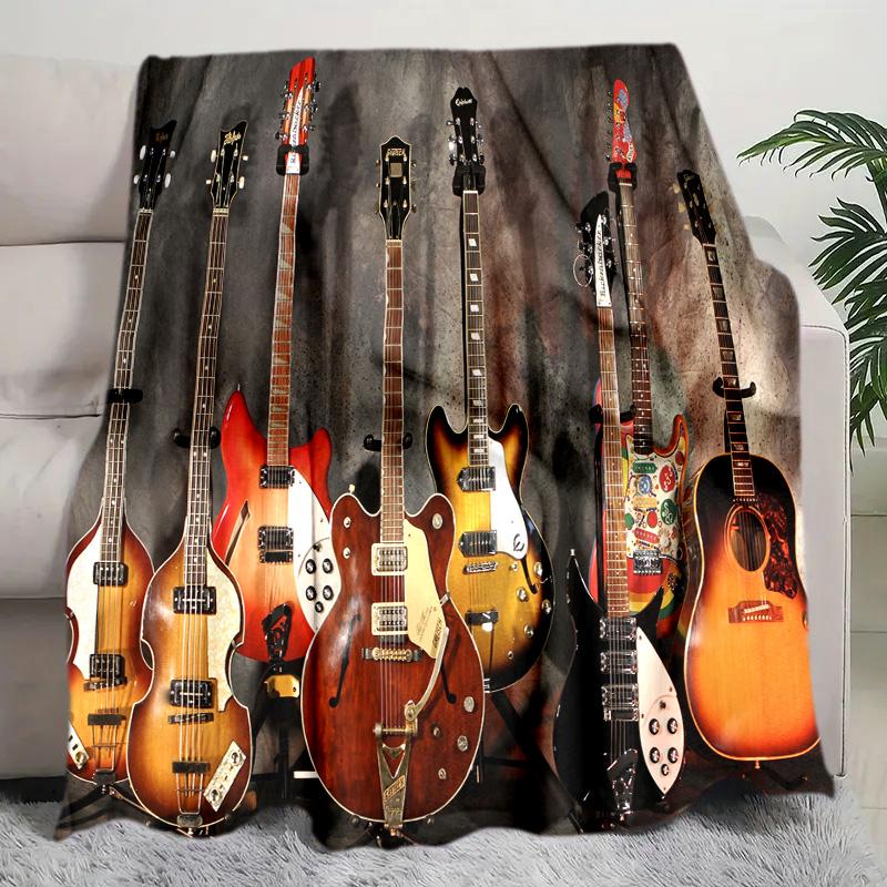 Guitar Print Blanket Soft Comfortable All Seasons Suitable Sofa Office Nap Travel Birthday Gift Christmas Present