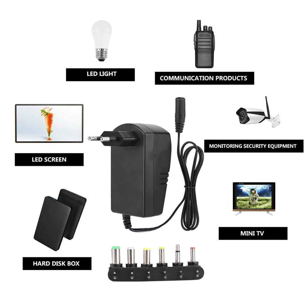  Адаптер питания с регулируемым напряжением, 30 Вт, 3–12 В, с 6 разъемами (вилка европейского стандарта, 100–240 В)